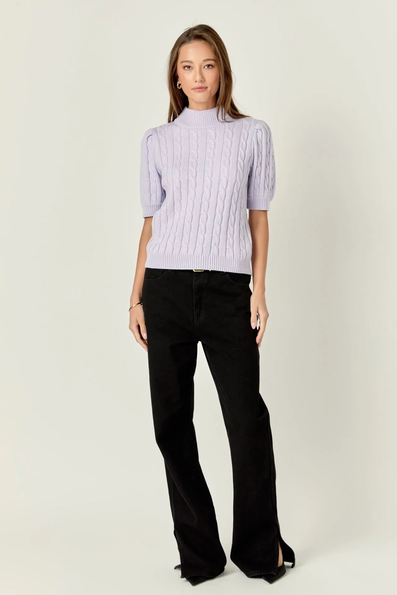 Short-Sleeve Cable-Knit Sweater