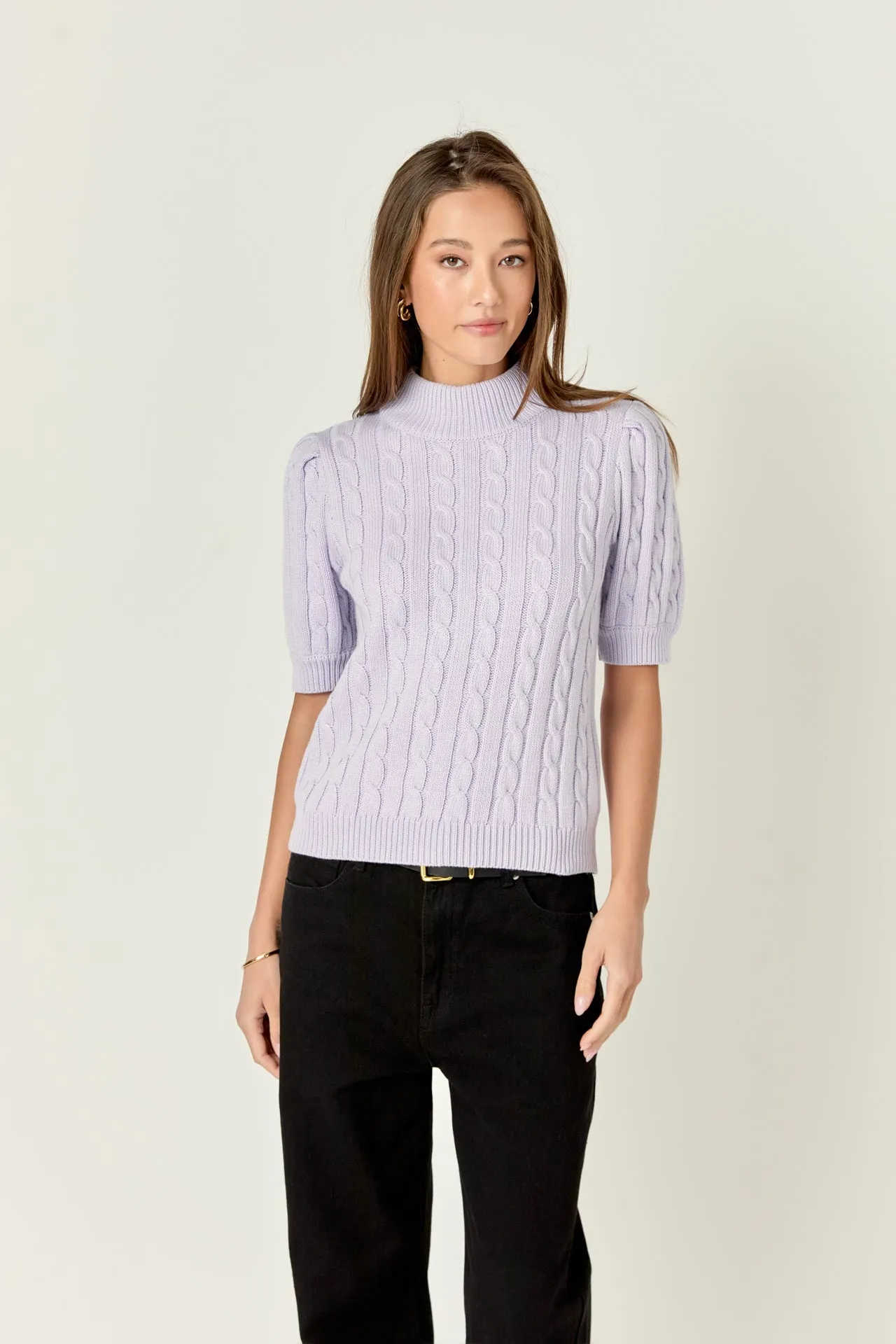 Short-Sleeve Cable-Knit Sweater