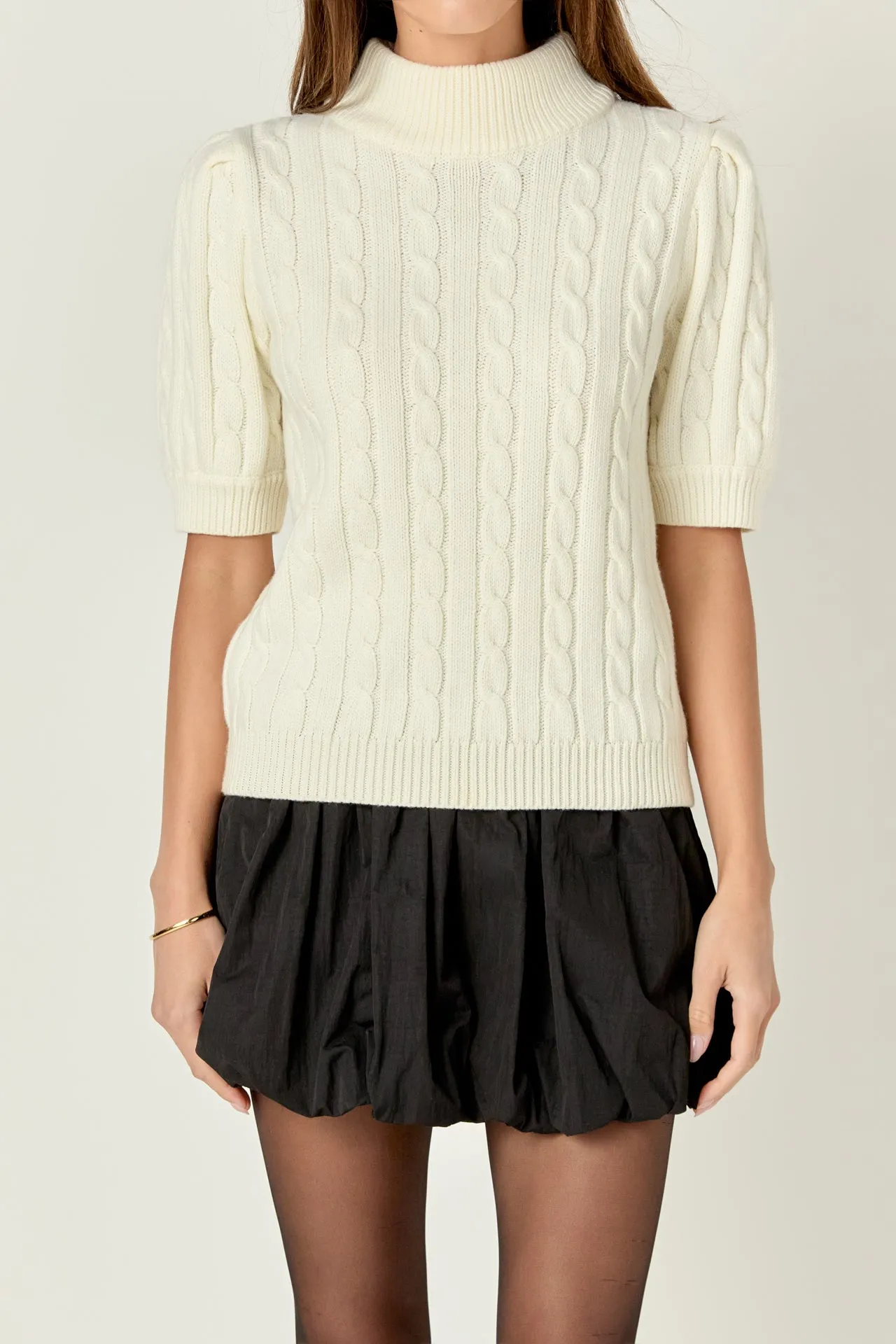 Short-Sleeve Cable-Knit Sweater