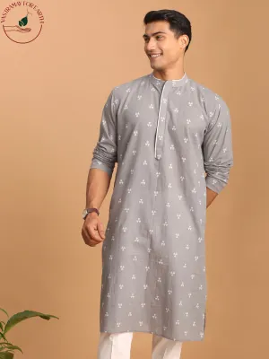 SHVAAS By VASTRAMAY Men's Grey Geometric Booti Jacquard Kurta