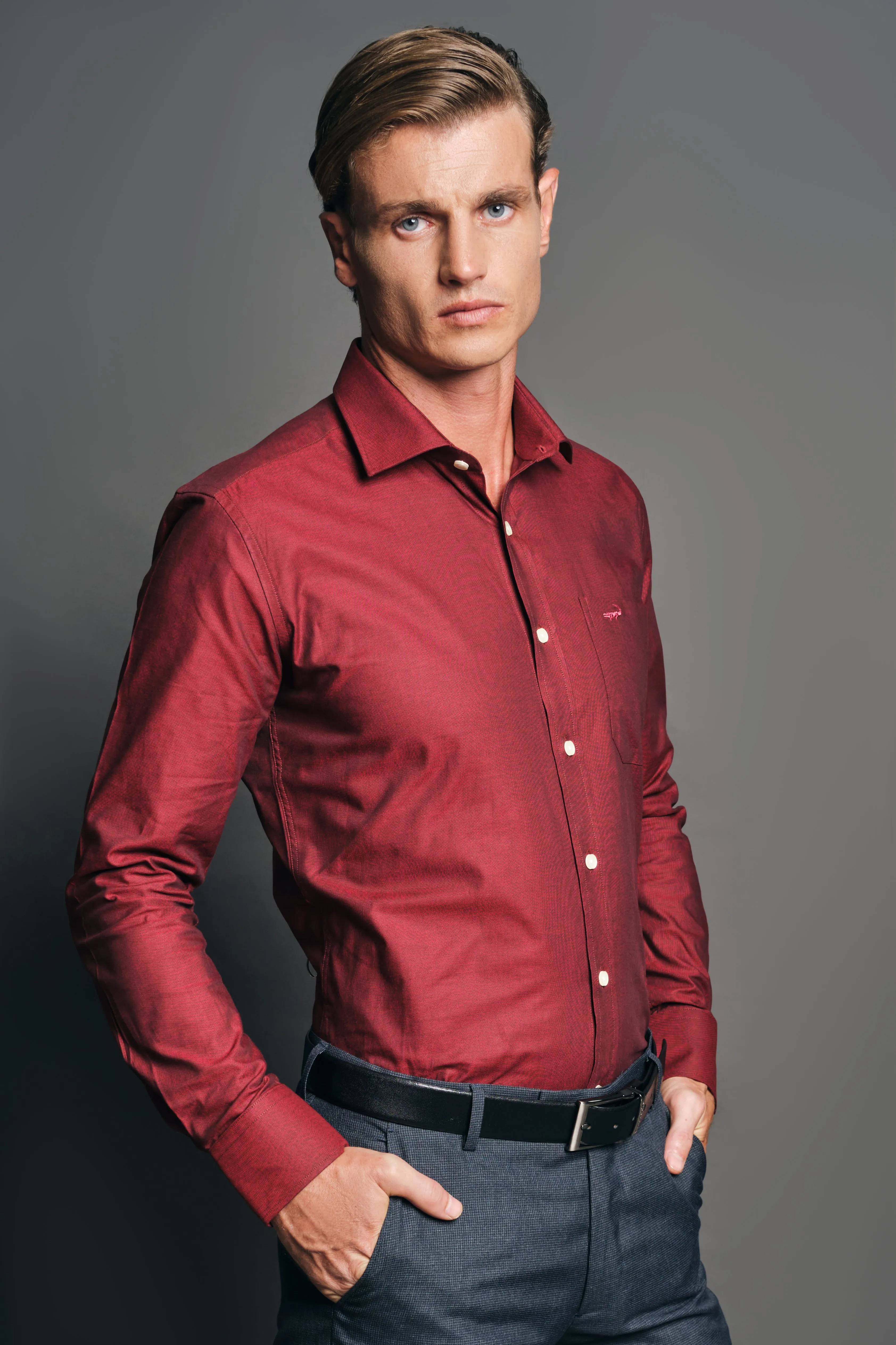 Slim Fit Long sleeves-Casual Shirts-Cardinal