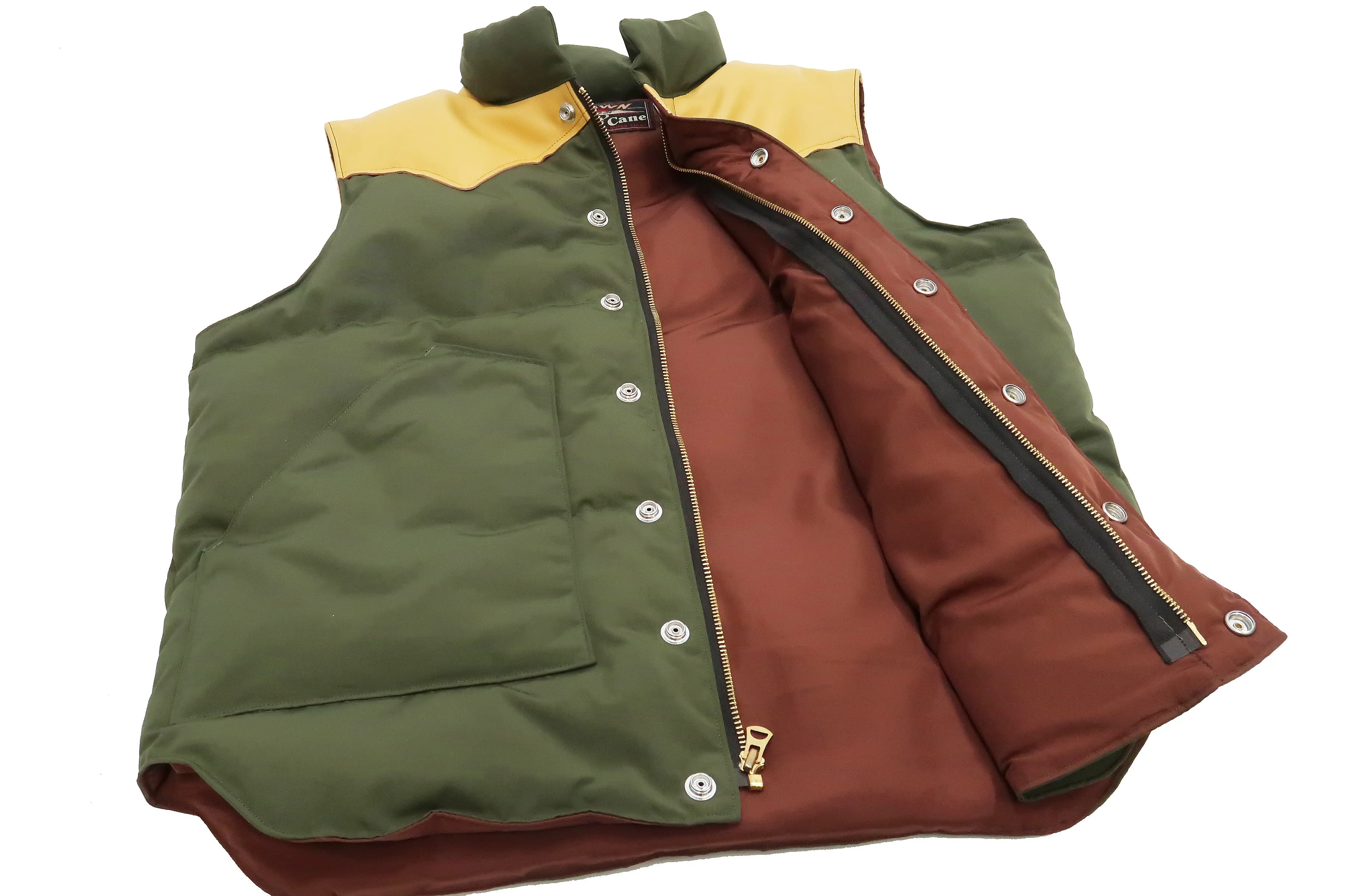 Sugar Cane Down Vest with Leather Yoke Panel Men's Winter Outerwear Vest SC15222 149 Olive/Camel