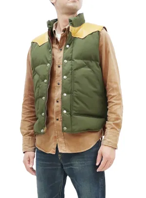 Sugar Cane Down Vest with Leather Yoke Panel Men's Winter Outerwear Vest SC15222 149 Olive/Camel