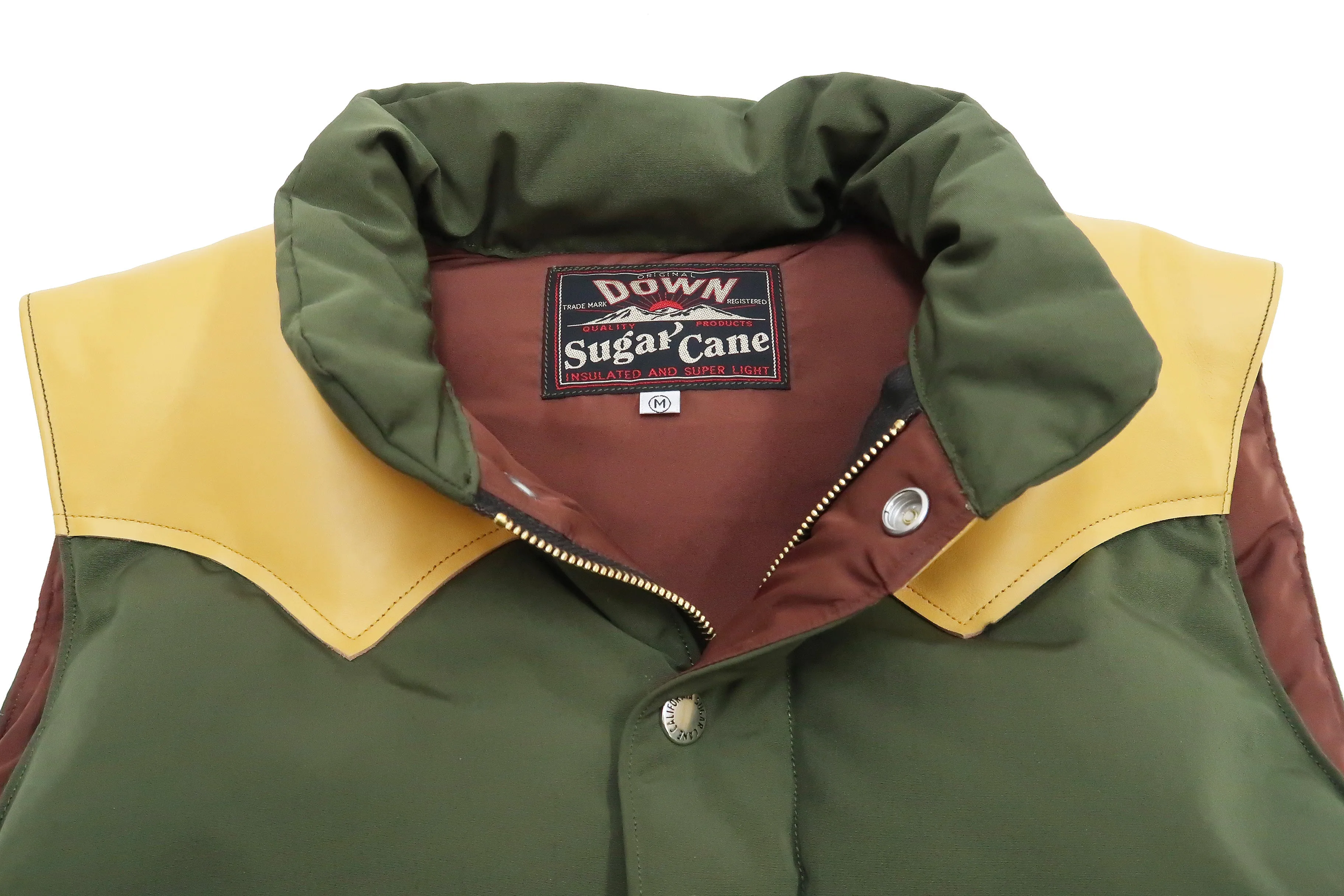 Sugar Cane Down Vest with Leather Yoke Panel Men's Winter Outerwear Vest SC15222 149 Olive/Camel