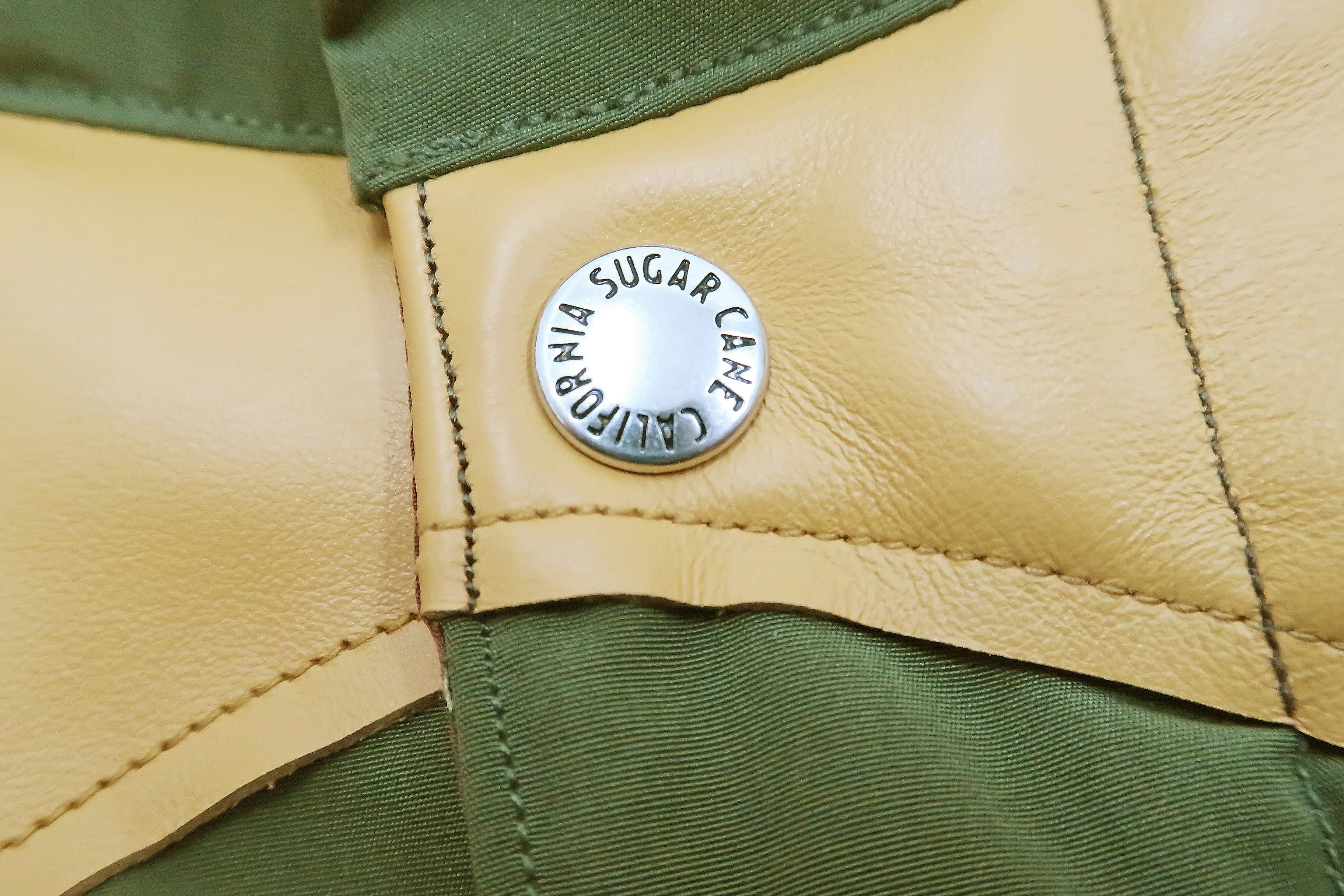 Sugar Cane Down Vest with Leather Yoke Panel Men's Winter Outerwear Vest SC15222 149 Olive/Camel