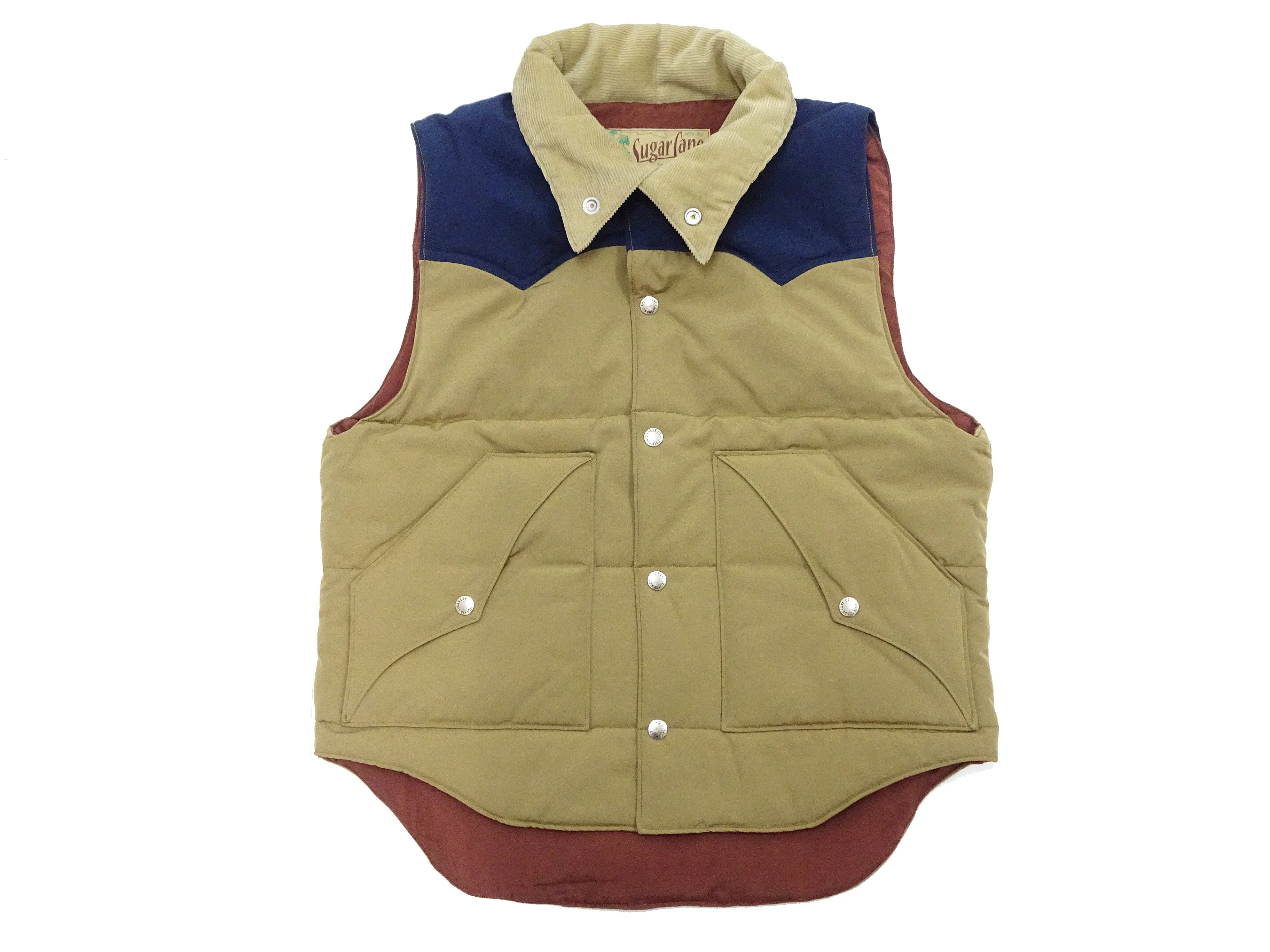 Sugar Cane Puffer Vest Men's Outer Vest Contrast Yoke Panel Padded Vest SC15400 133 Beige/Navy-Blue/Beige