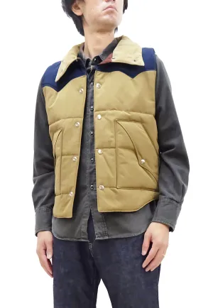 Sugar Cane Puffer Vest Men's Outer Vest Contrast Yoke Panel Padded Vest SC15400 133 Beige/Navy-Blue/Beige