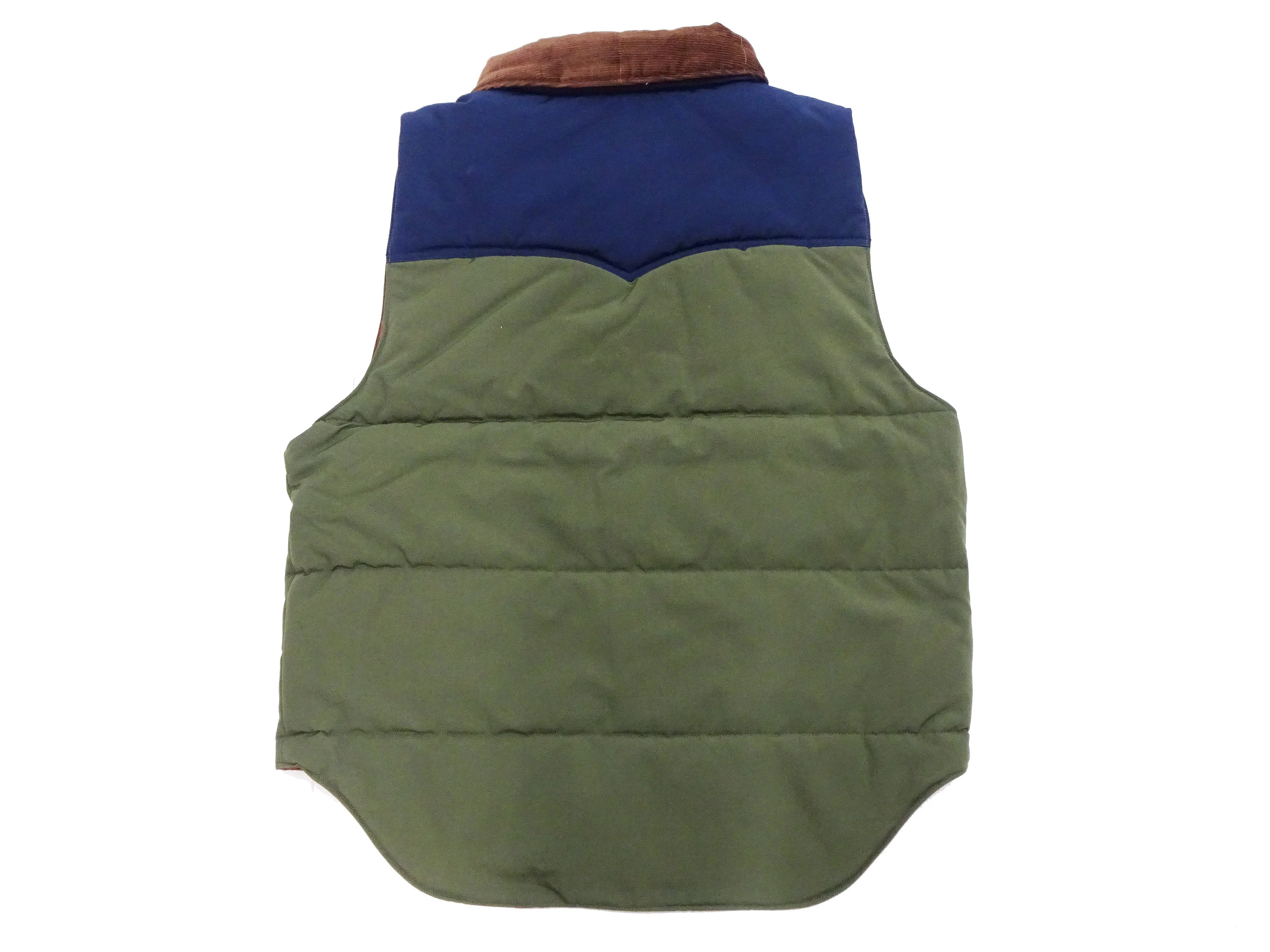 Sugar Cane Puffer Vest Men's Outer Vest Contrast Yoke Panel Padded Vest SC15400 149 Olive/Navy-Blue/Brown