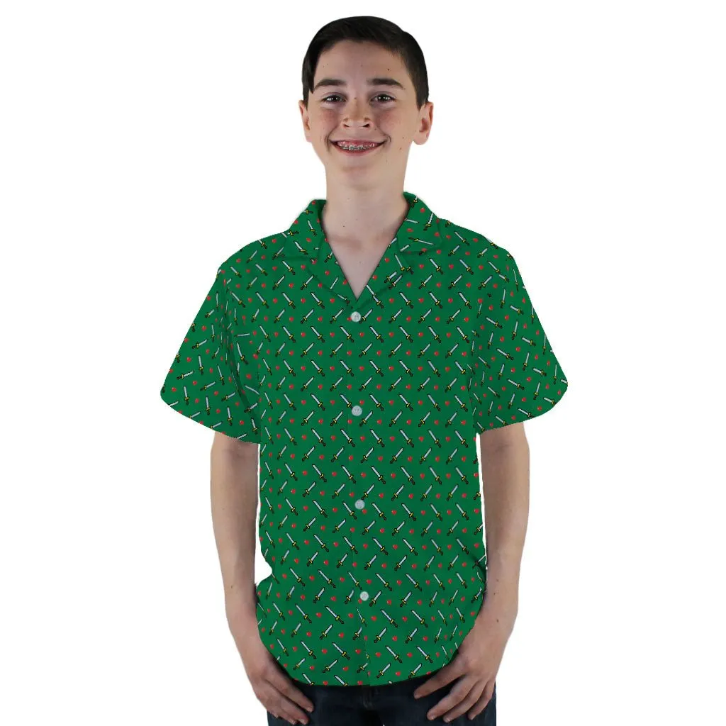 Sword and Hearts Video Game Green Youth Hawaiian Shirt