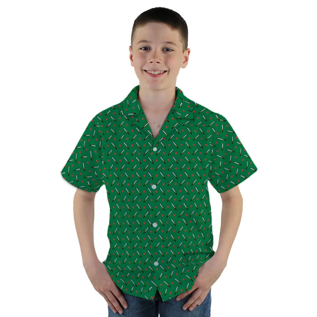 Sword and Hearts Video Game Green Youth Hawaiian Shirt