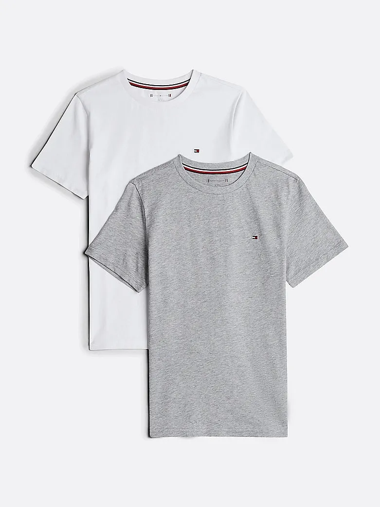 Tommy Hilfiger Boys 2 Pack Embroidery T-Shirt -White/Light Grey Heather