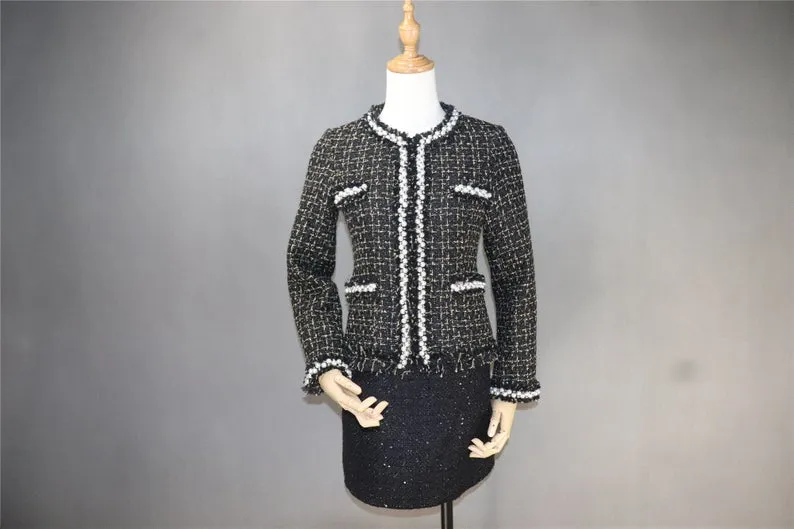 Tweed Pearls Sparkle Thread Blazer   Skirt Suit