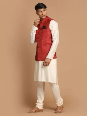 VASTRAMAY Maroon Nehru Jacket Kurta Set