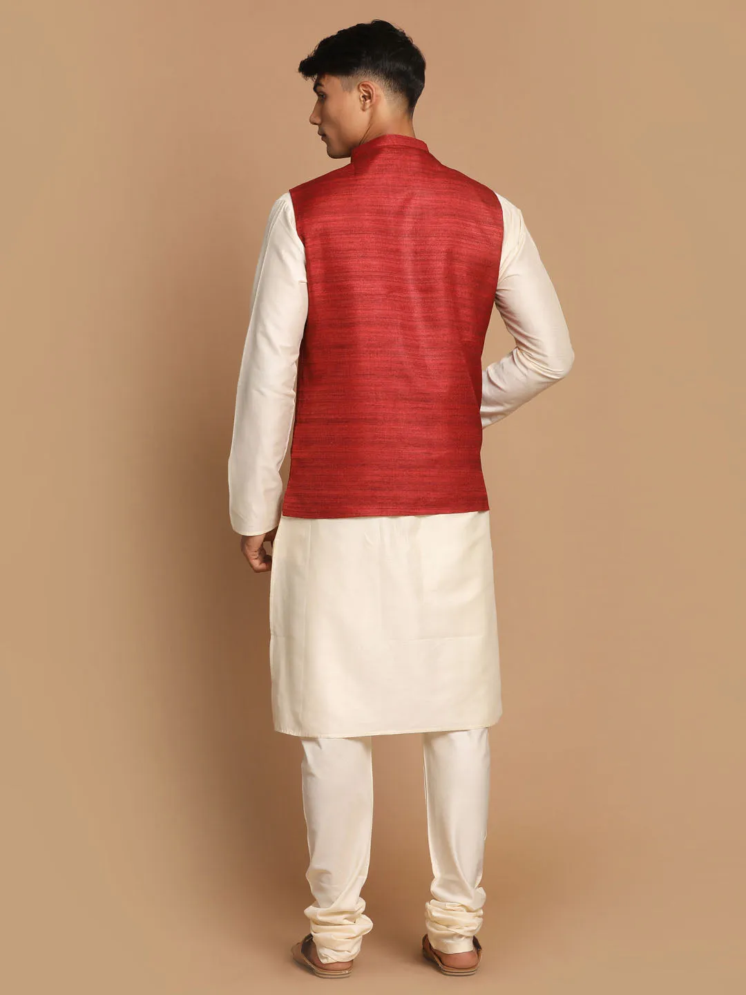 VASTRAMAY Maroon Nehru Jacket Kurta Set