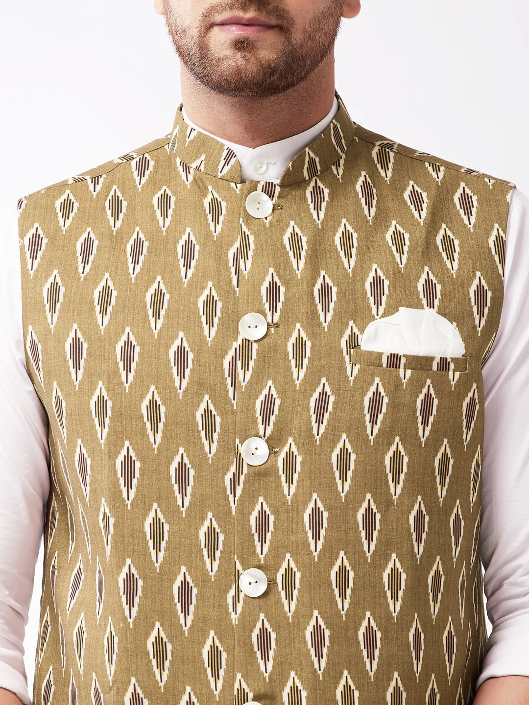 VASTRAMAY Men's Multicolour-Base-Green Cotton Nehru Jacket