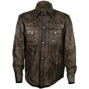 Xelement XS942 Men's 'Nickel' Distressed Brown Casual Biker Rider Leather Shirt with Vintage Buffalo Buttons